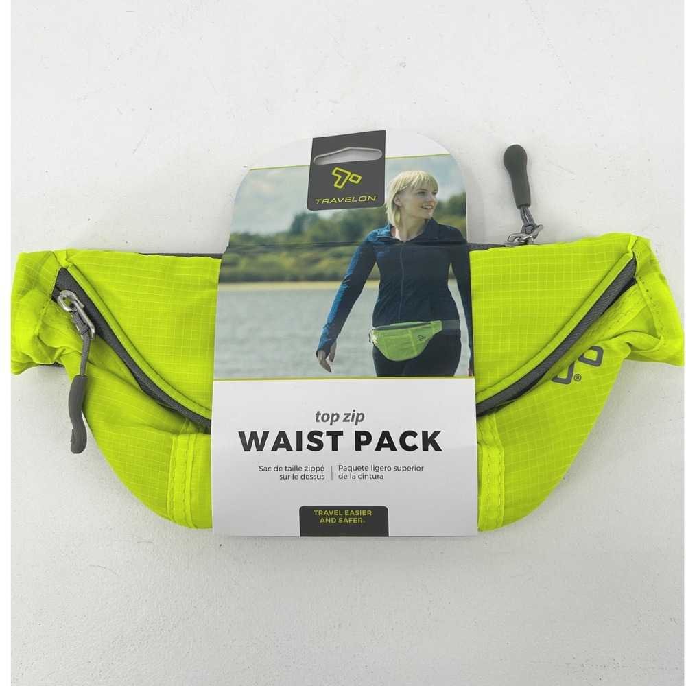 Travelon Top Zip Waist Pack Lime Neon Green Ripstop Belt Bag 42976 NEW